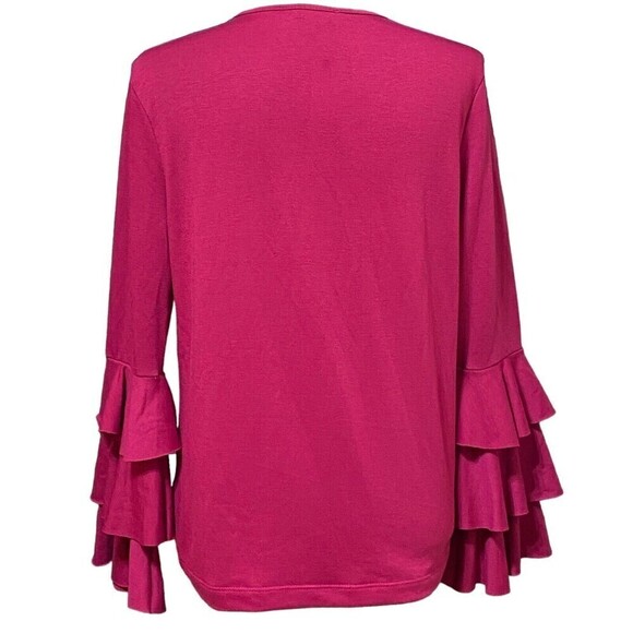 Drew Magenta Tiered Ruffle Bell Sleeve Stretch Blouse Top Medium NWT - Picture 3 of 7